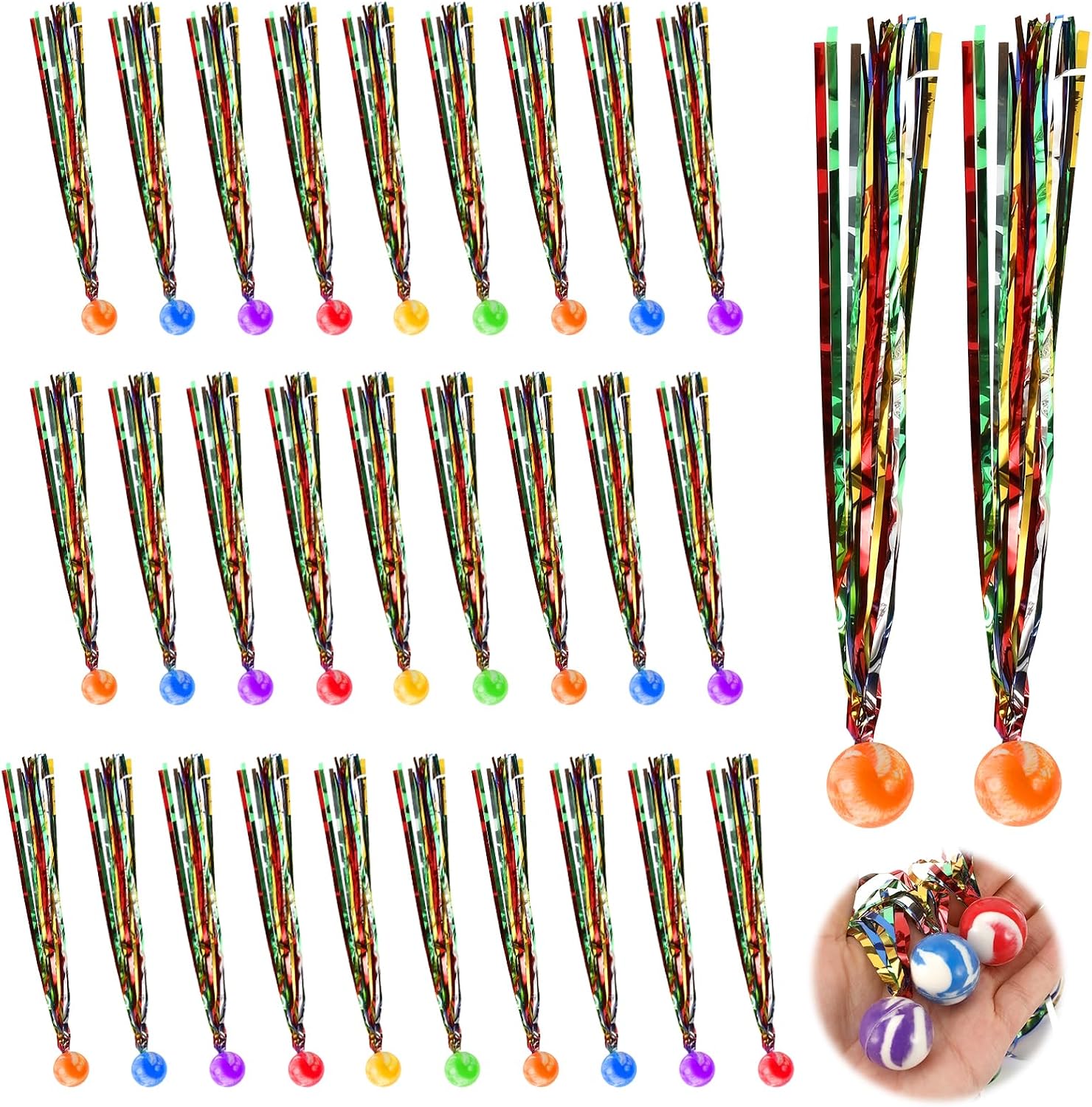 Farerkass 30 piezas Pelota Saltarina Niños con Cinta Color, 25mm Pelotas Saltarinas para Niños, Relleno Piñatas de Cumpleaños Infantil, para Bolsas Regalos, Fiesta Infantil y Cumpleaños