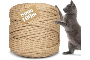 CIOXSOIO Corde en Sisal pour Arbre à Chat de 8mm x 100m, Corde en Chanvre Naturel pour Chat Scratch Pilier, DIY Décoration de Jardin et Maison, Réparation et Remplacement