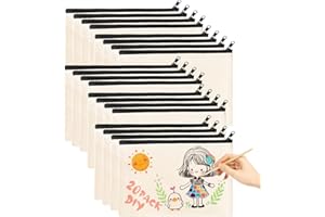 PLAPOT Estuche de Lona Beige, 20 Estuches de Lona para Pintar, Bricolaje, Bolsas de Tela para Pintar con Cremallera Negra, Bolsas de Cosméticos de Lona Multiusos para Pintar, Escuela