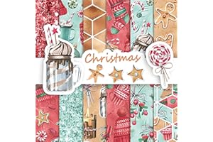MERWDEEYT 24 Sheets Christmas Pattern Paper Pack, 12 Designs Single-Sided Xmas Paper Pads for DIY Xmas Card Making, Decoupage Paper for Junk Journals Greeting Cards, Photo Album Decoration