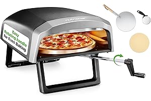 NutriChef Gas Pizza Oven 30cm – Portable Outdoor Pizza Maker with 360° Rotating Stone, Quick 60-Second Heat-Up, Stainless Steel, Long Handle – Accessories Included – Ideal for Homemade Pizza & BBQs