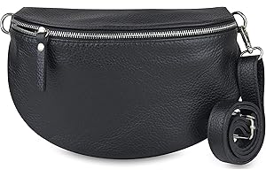 Frentree® Damen Echtleder Bauchtasche, Made in Italy, Umhängetasche Crossbody Tasche Schultertasche mit silbernem Reißverschluss, Größe MAXI