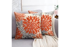 HomeStilez Set di 2 Federe per Cuscino 50x50cm Decorativa Arancione Grigio Dalia Federe Cuscini Moderna Astratta Quadrata Morbida per Divano Sgabello Regalo Divano Panca Letto Auto