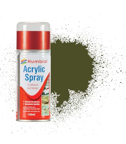 Humbrol Vernice Spray Opaca 150 Ml - Verde Oliva (n. 155) Per Modellismo - Asciugatura Rapida, Multisuperficie