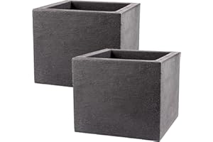 ‎BIGDEAN BigDean 2er Set Pflanzkübel 39x39 cm groß - Granitstein-Optik in Anthrazit - Für Außen - XXL Pflanztopf, Blumenkübel, Blumentopf für Terrasse & Balkon