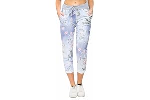 Love My Fashions Womens Multi Floral Check Tartan Print Italian Ribbed Waistband Casual Summer Trousers Jogging Exercise Running Cotton Outwear