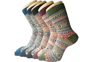 Justay Pucott 5 par damskich skarpet zimowych, oddychające miękkie skarpetki, wełniane grube skarpety kolorowe skarpety prezenty świąteczne dla kobiet, 37-42 EU