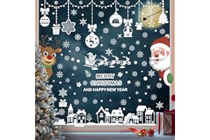 Accjzzlyn 9 Sheets 334Pcs Christmas Window Stickers, Reusable PVC Xmas Window Decoration Santa Reindeer Snowflakes Window Clings for Christmas Party Decorations Window Decor Ornaments
