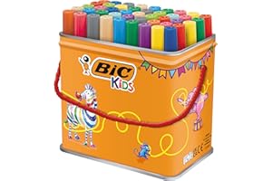 BIC Kids Visacolor XL Feutres de Coloriage à Pointe Large, Lavables, Encre à base d'eau - Couleurs Assorties, Pot de 48