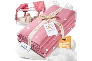 Luna & Leo Hausbett Himmel 3-TLG - mit Sternendruck [Bio Musselin Baumwolle] Handmade | Himmelbett Vorhänge Betthimmel Deko (Altrosa, 2er Set 320 x 130cm + Wimpelkette)