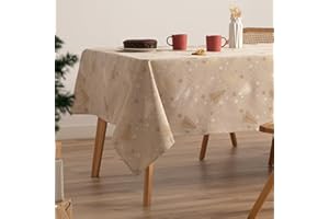 GAMUSI Mantel Navidad Jacquard Hilo Dorado Mesa Comedor Rectangular Decoración Navideña 140x200 cm Color Beige/Oro