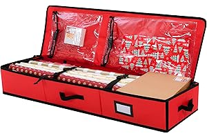 Joiedomi Wrap Organizer, Fits up to 24 Stander Rolls, 40"(101.6 cm) Wrapping Paper Storage Box with 600D Oxford Fabric, Carry Handles, Card Slot & Dual Zippered Closure for Holiday Storage (red)