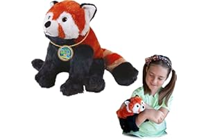 EcoBuddiez - Czerwona Panda z Deluxebase. Średnie 20 cm pluszowe zabawki wykonane z plastikowych butelek z recyklingu. Śliczna ekologiczna zabawka w kształcie zwierzaka dla małych dzieci.