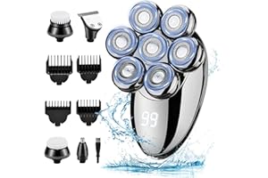 HIWARE Rasoio Elettrico Barba, 5 in 1 Rasoio Testa calva, Tagliacapelli Uomo Professionale Impermeabile con 7 Testine Rotanti e USB Ricaricabile Senza Fili, Sliver