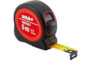 SOLA PROTECT - Bandmaß 5m / 19mm - robustes Rollbandmaß mit Gürtelclip - Stahlband, gelb lackiert mit mm Skala - Genauigkeitsklasse II - Rollmeter mit beweglichem Endhaken - Länge 3m, 5m, 8m