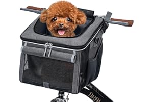 BABEYER Fahrradkorb für Hunde, weiche Seiten, mit 4 Netzfenstern für kleine Hunde, Katzen, Welpen, Grau