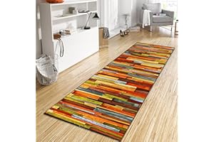 ‎WTHYGB WTHYGB Teppich Läufer Flur Küche 80x220 cm, Modern rutschfest Waschbar Dauerhaft Küchenläufer Flurläufer, Lang Polyester Orange Gelb Muster Teppichläufer für Korridor, Schlafzimmer, Innen Wohnzimmer