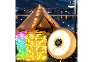 FULYBAO 10M Camping String Lights, Waterproof Portable Outdoor String Lights with 8 Lighting Modes, USB Rechargeable 3 in 1 Camping Fairy Lights, 30S Quick Storage, String Light for Garden,Camp,Yard,Tent