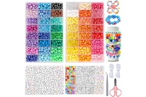 LYMOOR 4000pcs Pony Beads for Bracelet Making Kit, 48 Colors Kandi Beads, 2650pcs Candy Rainbow &1350 Letter Bead with 20 M Elastic Cord for Girls Jewelry Making
