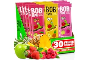 Barrette multifrutta Bob Snail Vegan Sweets - 30 snack salutari confezionati singolarmente con fragola-pera-ananas-lampone-mela - Dolci senza zucchero a basso contenuto di carboidrati e ipocalorici