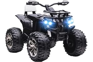 HOMCOM Elektrisk fyrhjuling för barn, 12 V 10 Ah barn fyrhjuling med framåt- och bakåtfunktion, 2 motor, USB-port, MP3-musikspelare, barnfordon med strålkastare 3–8 km/h, för 3–5 år