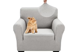 YSTELLAA Elasticizzato Copridivano 1 Posto, Moderno Copripoltrona, Universale Copri Divano Con Braccioli, Copridivano Antigraffio Gatto Cani, Sofa Cover Antiscivolo Lavabili, Sliver Grigio