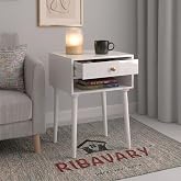 RIBAVARY Modern Bedside Table Nightstand with Solid Wood Legs, Practical End Side Table with Drawer Storage for Small Spaces 