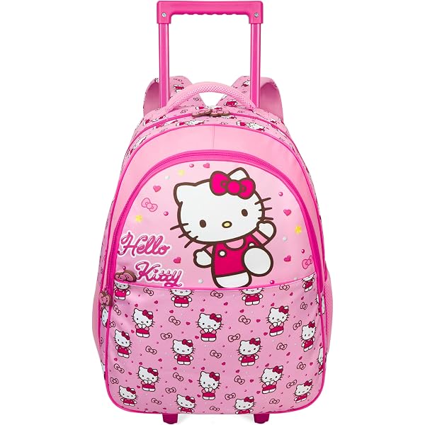 MyBagStory - Hello Kitty 3D Wheeled Backpack for Girls - Pink - Children's School Bag - Size 33cm - Adjustable Straps - Wheels