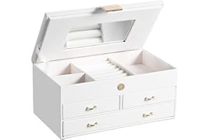 ADEL DREAM Portagioie a 3 Livelli con Fibbia in Oro Rosa, Custodia per Gioielli in Pelle PU, Regalo in Morbido Velluto per I tuoi Cari e Amici, Bianco-11-3