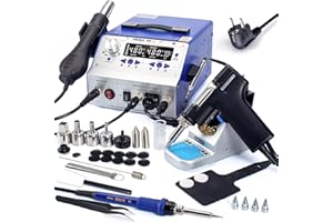 YIHUA 948-II Station de pistolet fer à dessouder 4 en 1 (pompe à dessouder sous vide intégrée) Station de soudage fer à souder Station de reprise à air chaud Stylo d'aspiration 4 buses de dessoudage