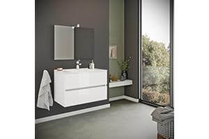 Kiamami Valentina - Mobile bagno sospeso bianco lucido 80 cm 2 cassetti | Benaco
