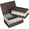 HOKIPO Environmental Friendly Paper Rope Wicker Storage Baskets with lid, Pack of 2, Brown (AR-3900-BR)