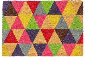 Nicola Spring Non-Slip Coir Door Mat - 60 x 90cm - Triangles - PVC Backed Welcome Mats Doormats