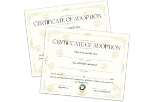 Disfuco Pet Adoption Certificate - Adopt A Pet Certificate for Girl Boy - Golden Pet Adoption Party Decorations - Cat Dog Birthday Party Favors Supplies, 10 Adoption Certificates (CC16)