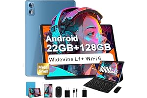 Dghrti Tablet Android, 22GB RAM + 128GB ROM/TF 2TB, 10 Pulgada, 8000mAh, WiFi 5G, 8 Cores 2.0Ghz, Face ID, Widevine L1, BT5.0, GPS, 5 MP+8 MP, Pantalla Táctil Tableta con Funda Teclado Mouse -Azul
