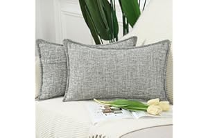 Madizz 2 Pezzi Lino Copricuscini Morbido Decorativo Fodere per Cuscino Lusso Stile per Divano Camera da Letto 30x50 cm Grigio misto