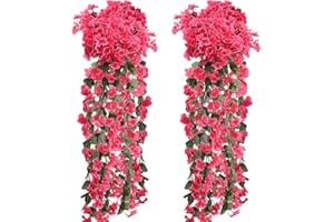 LOREC 2 Pcs Artificial Flowers for Hanging Baskets 70cm Simulation Violet Flower Artificial Hanging Flowers Artificial Wisteria Vine Violet Ivy Flowers Plants for Wedding Party Garden Wall Home Decoration