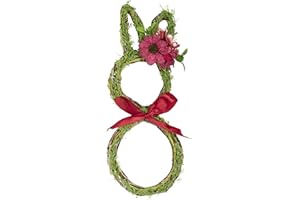 HEITMANN DECO Ghirlanda per porta, coniglietto con fiocco e fiore, decorazione da tavolo, finestra, decorazione da parete, primavera, Pasqua, decorazione pasquale, verde, rosso
