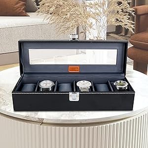 LEDO Watch Box Holder Organizer Case in 6 slots of Watches with Transparent Look Black & Gray color Velvet