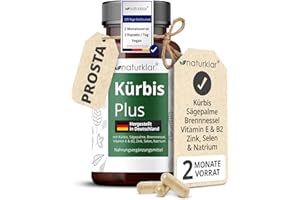 ‎NATURKLAR Sägepalmenextrakt & Kürbiskernextrakt - 8 Fach Kombi mit Brennnesselextrakt, Vitamin E, Zink, Selen & Natrium - Vegan - 120 Kürbiskern-Kapseln hochdosiert Naturklar