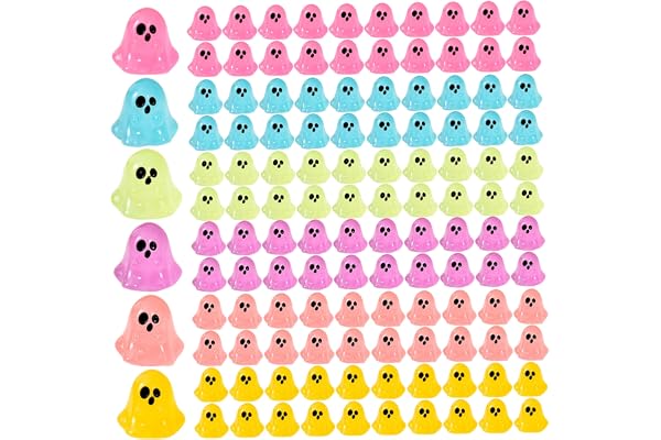 120 st Halloweenfigurer harts självlysande mini hartsfigurer | Lysande glöd effekt mini spöken, 6 bedårande spökstilar, perfekt för gör-det-själv, hem, bil och halloween dekor