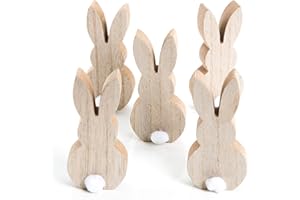 Logbuch-Verlag Osterhase Deko-Figuren, 5er Set: Kleine Osterhasen-Figuren, Moderne Osterdeko aus Holz, Natürliche Deko-Hasen für Tisch, Kommode & Fensterbank, Osterschmuck Indoor, 12 cm