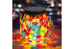 NEWNEN Mosaic Solar Lanterns Lights Outdoor: IP65 Outdoor Waterproof Hanging Tabletop Decorative Table Lamps for Patio Porch Lawn Garden Yard, 2 LED Warm White and RGB - Red Square