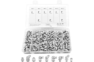 ZEVMI Assortiment de 180 graisseurs : graisseurs hydrauliques droits, 45 °, 90 °, graisseurs coniques M6, M8, M10, bonnes performances d'étanchéité pour presse à graisse, la plupart des voitures, tracteurs