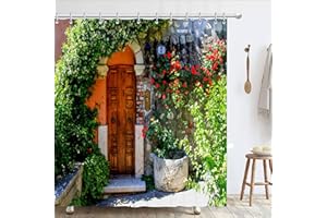 Hykiee Shower Curtain for Garden Outdoor Decoration, 72x72 3D HD Waterproof and Durable Bathroom Curtains with Nature Rustic Garden Arch Scene Picture Doorway Gate Flowers for Fence/Wall Decor (B)