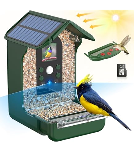 Mangeoire à Oiseaux Intelligente Avec Caméra Solaire WiFi 2K HD - Reconnaissance IA 10 000 Espèces, étanche IP65, Batterie 5200 MAh