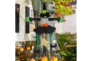 KUJAIS Halloween Deko Abstürzende Hexe in Baum: Halloween Hexen Dekoration (110cm H) Crashing Witch Requisite für Outdoor Garten Baumstämme oder Säulen Türen Dekoration