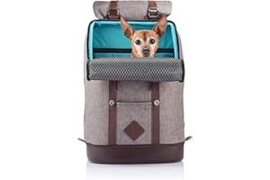 Kurgo Sac à Dos de Transport pour Petits Chiens et Chats, Sac de Voyage et Randonnée pour Animaux de Compagnie Jusqu’à 11 kg, Approuvé par la TSA, Fond étanche, Gris