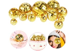 GREVOSEA 12 Pcs Disco Ball Cake Toppers - 5 Sizes, Table Centerpiece Decor for 70s Disco Themed Dance Party Supplies (Gold)