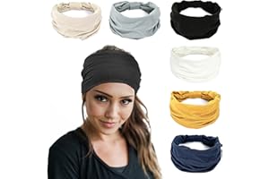 EUXINDUO 6 Stück Haarband Damen Stirnband Elastische Yoga Sport Workout Gym Kopftuch Haarreifen Headband Baumwolle Breit Sommer Bandana Haar Accessoires